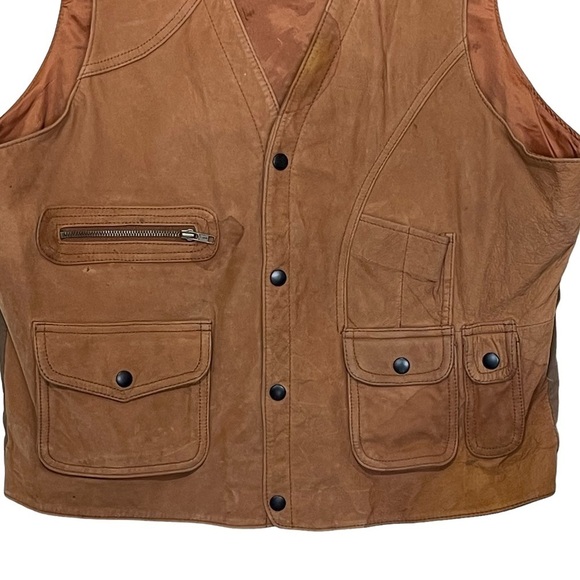 ORVIS Cognac Suede Leather Sportsman Munitions Snap Front Outdoors Vest  Medium - Picture 5 of 13
